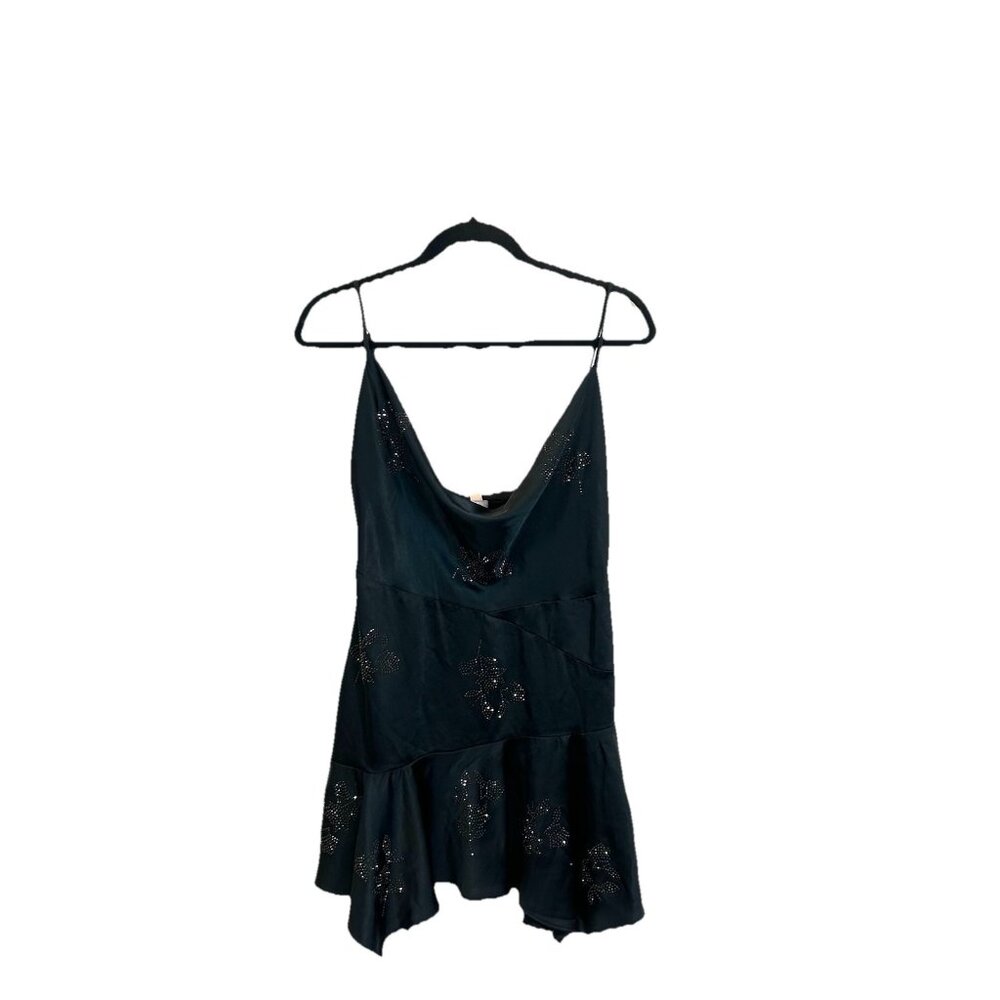 NWT Oh Polly US 8 Black Cowl Neck Handkerchief Hem Mini Dress in Black Capucine